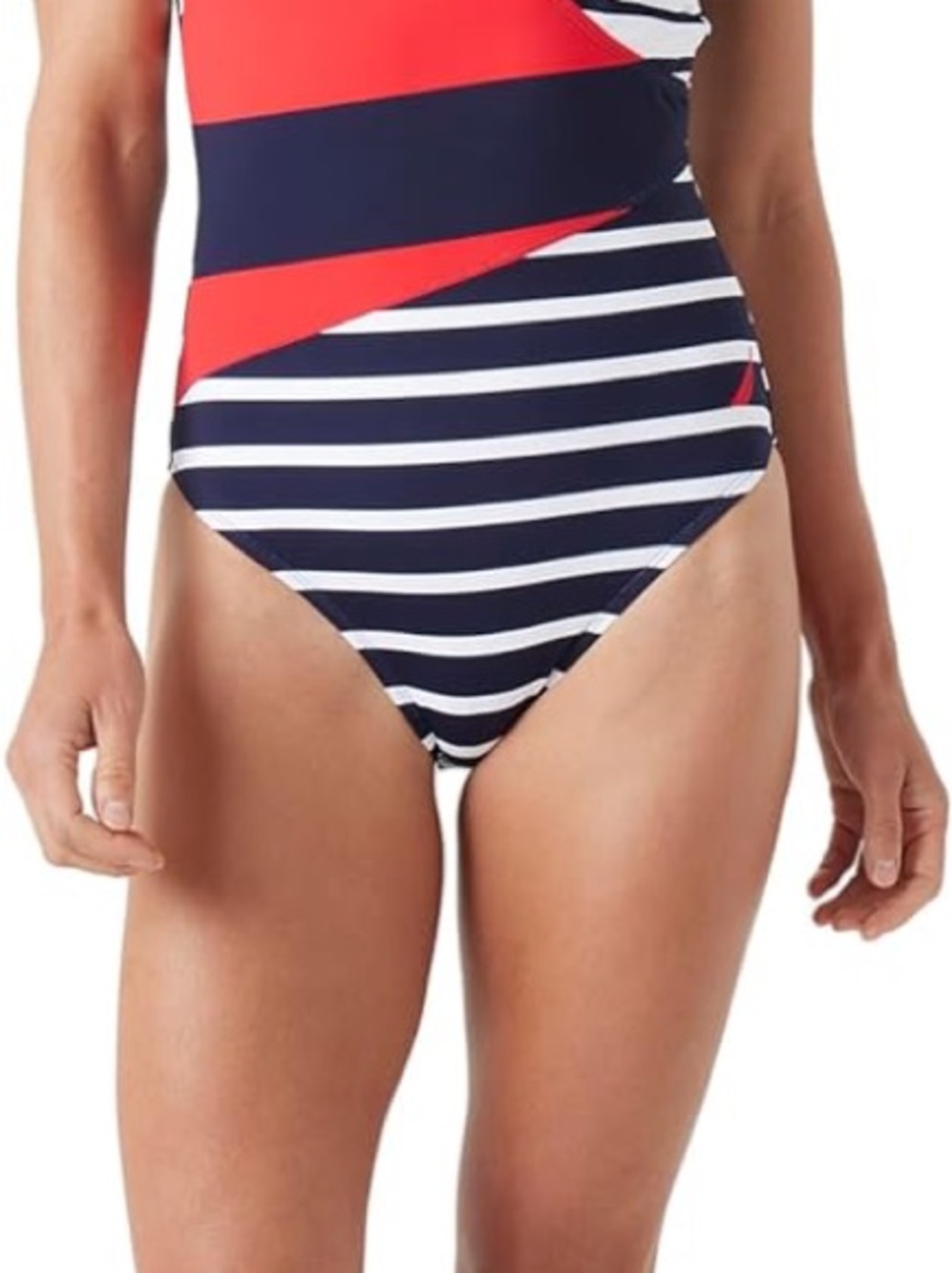 Nautica Navy, White & Red Striped V-Neck One-Piece Swimsuit - Picture 7 of 8